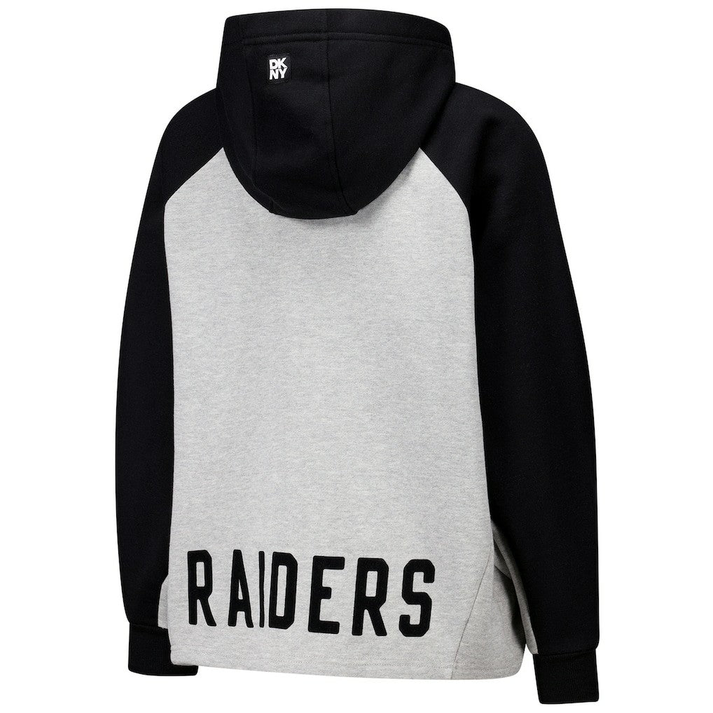 Las Vegas Raiders DKNY Sport Women's Joy Cropped Raglan Pullover Hoodie - Gray/Black cheap