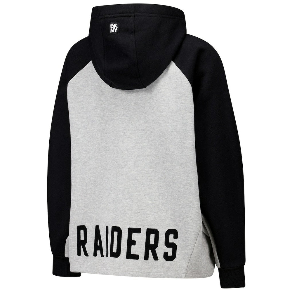 Las Vegas Raiders DKNY Sport Women's Joy Cropped Raglan Pullover Hoodie - Gray/Black cheap