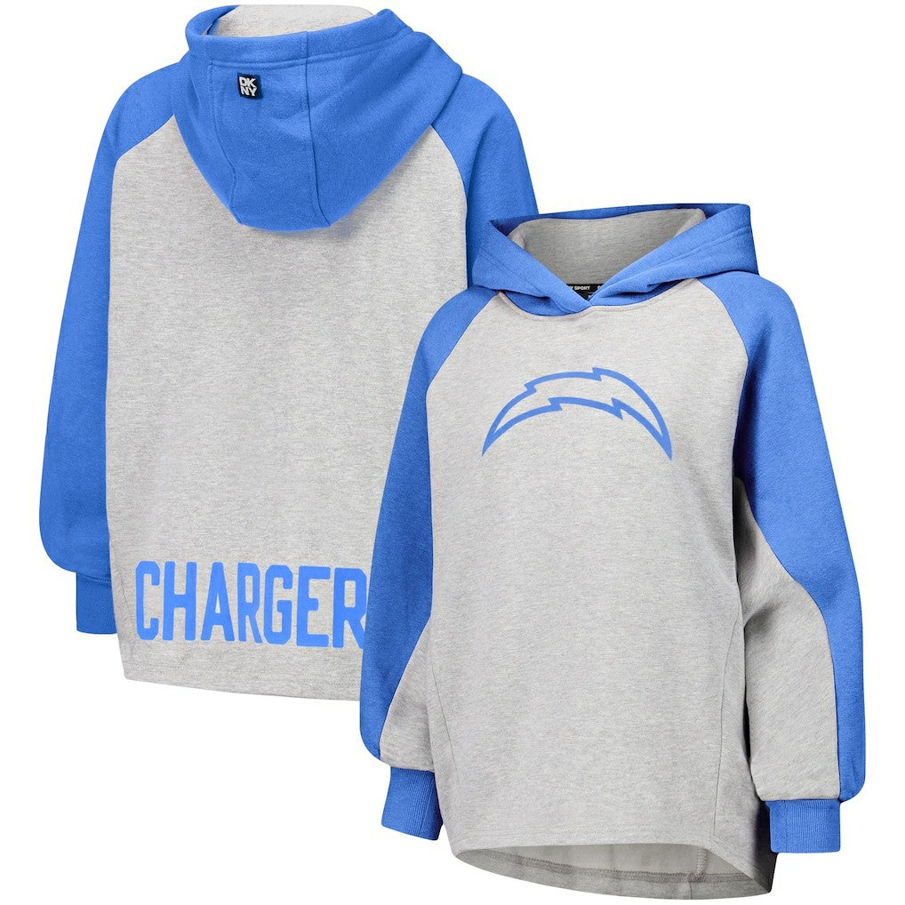 Los Angeles Chargers DKNY Sport Women's Joy Cropped Raglan Pullover Hoodie - Gray/Powder Blue outlet