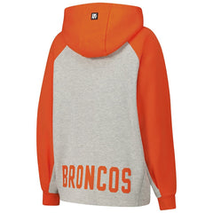 Denver Broncos DKNY Sport Women's Joy Cropped Raglan Pullover Hoodie - Gray/Orange cheap