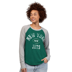 New York Jets G-III 4Her by Carl Banks Women's Waffle Knit Raglan Long Sleeve T-Shirt - Green/Heather Gray on sale