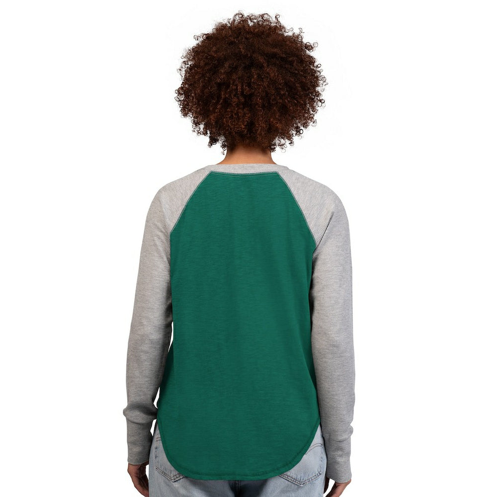 New York Jets G-III 4Her by Carl Banks Women's Waffle Knit Raglan Long Sleeve T-Shirt - Green/Heather Gray on sale