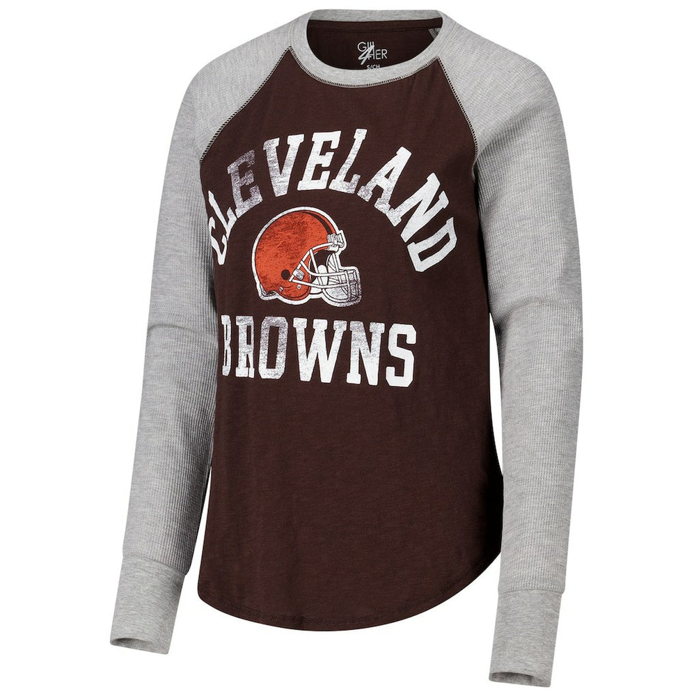 Cleveland Browns G-III 4Her by Carl Banks Women's Waffle Knit Raglan Long Sleeve T-Shirt - Brown/Heather Gray for sale