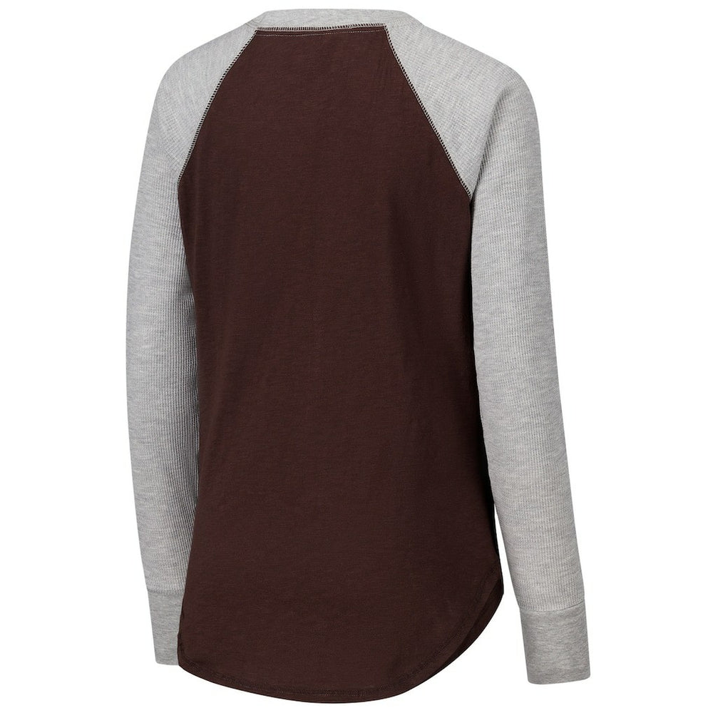 Cleveland Browns G-III 4Her by Carl Banks Women's Waffle Knit Raglan Long Sleeve T-Shirt - Brown/Heather Gray for sale