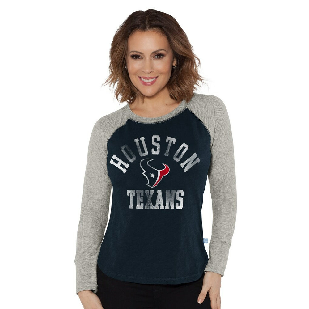 Houston Texans G-III 4Her by Carl Banks Women's Waffle Knit Raglan Long Sleeve T-Shirt - Navy/Heather Gray for sale