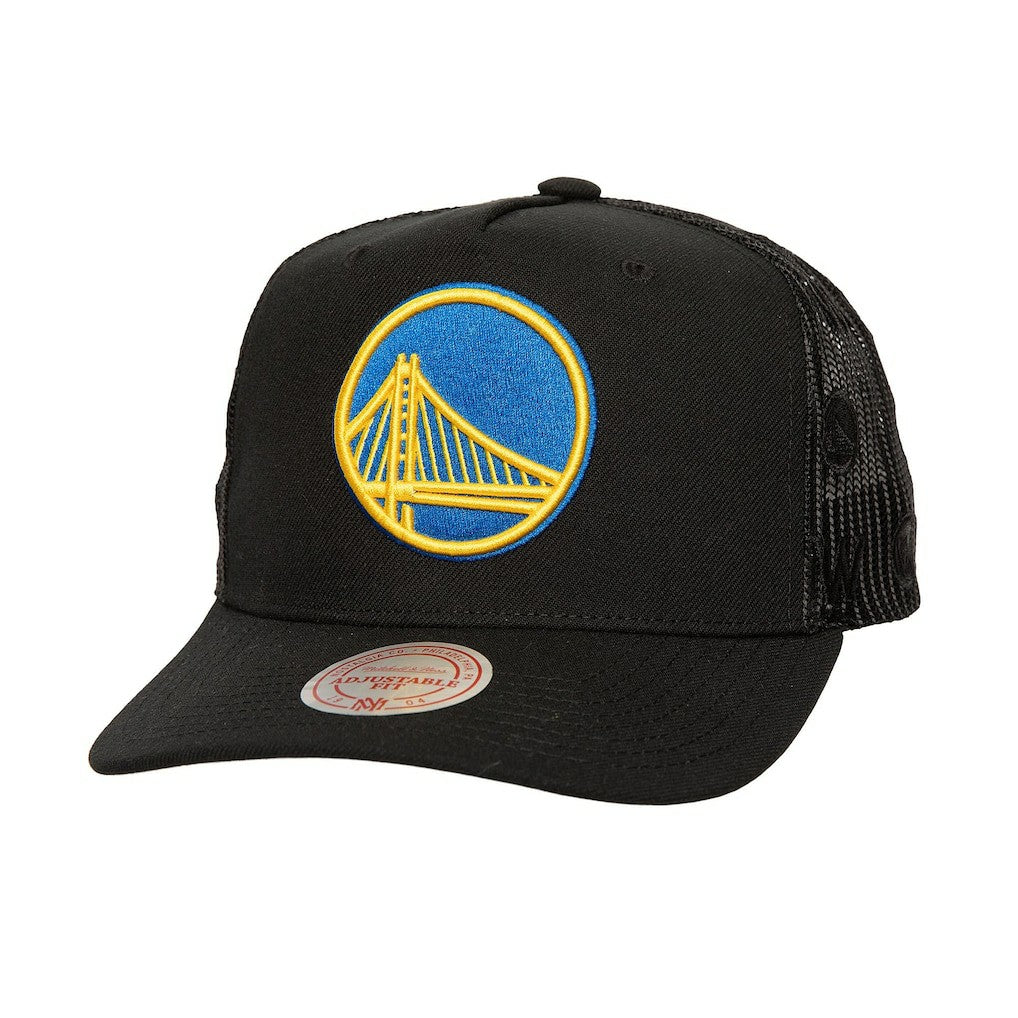 Golden State Warriors Monogram Allover Logo Mesh Trucker Adjustable Hat sale - Black | Mitchell & Ness shop