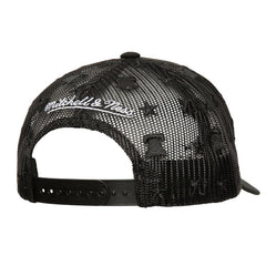 Philadelphia 76ers Monogram Allover Logo Mesh Trucker Adjustable Hat - Black | Mitchell & Ness outlet