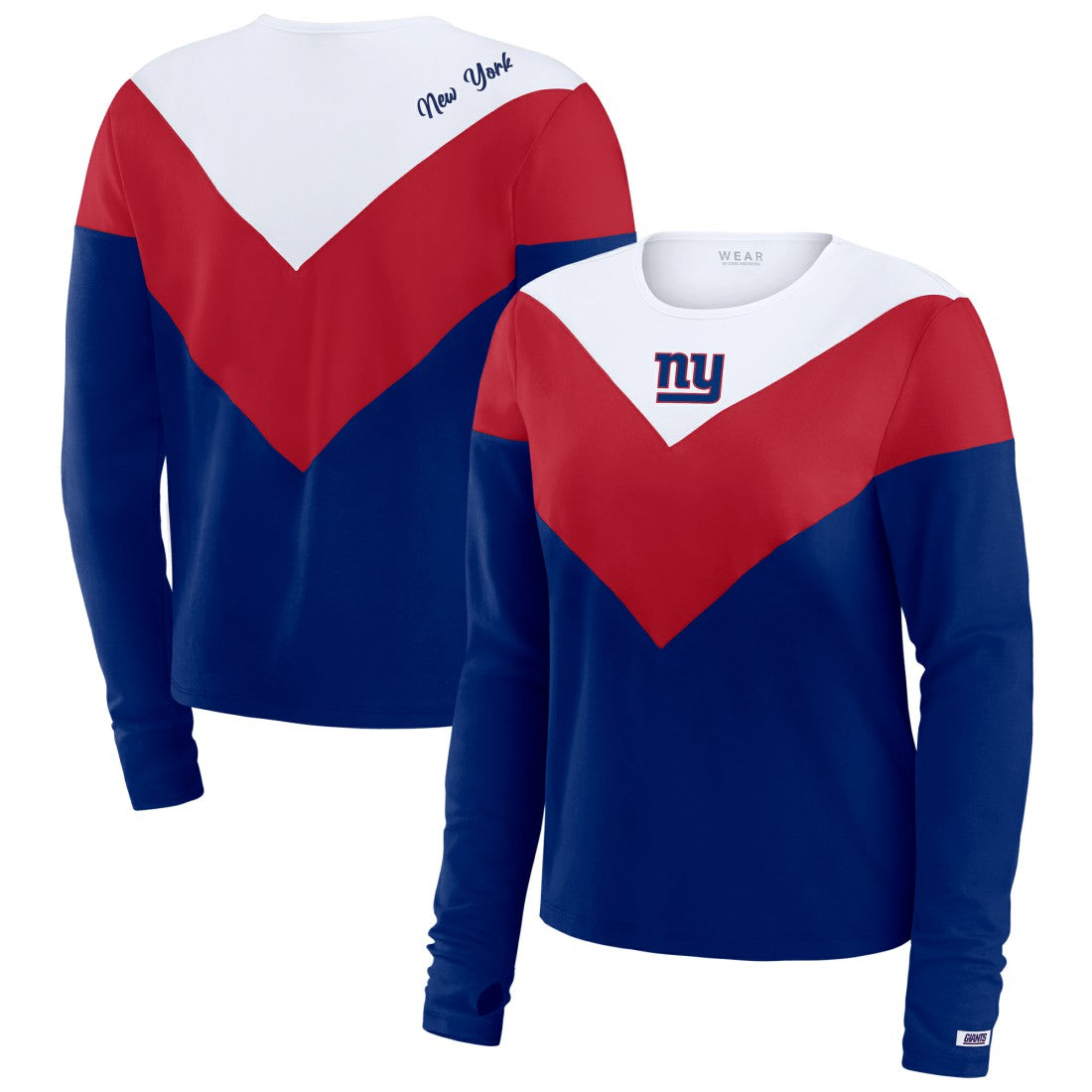 New York Giants WEAR by Erin Andrews Women's Chevron Tri-Blend Long Sleeve T-Shirt - Royal/Red sale
