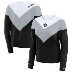 Las Vegas Raiders WEAR by Erin Andrews Women's Chevron Tri-Blend Long Sleeve T-Shirt - Black/Silver on sale
