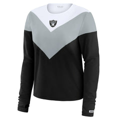 Las Vegas Raiders WEAR by Erin Andrews Women's Chevron Tri-Blend Long Sleeve T-Shirt - Black/Silver on sale