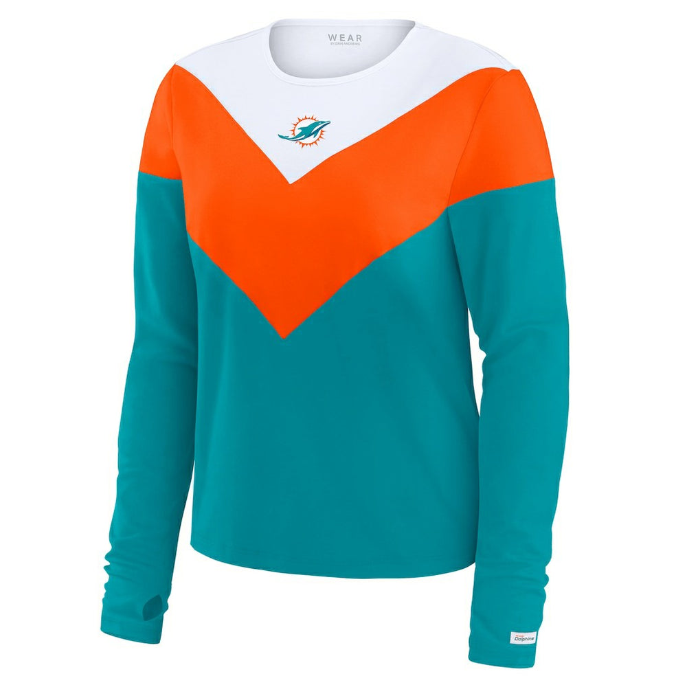 Miami Dolphins WEAR by Erin Andrews Women's Chevron Tri-Blend Long Sleeve T-Shirt - Aqua/Orange cheap