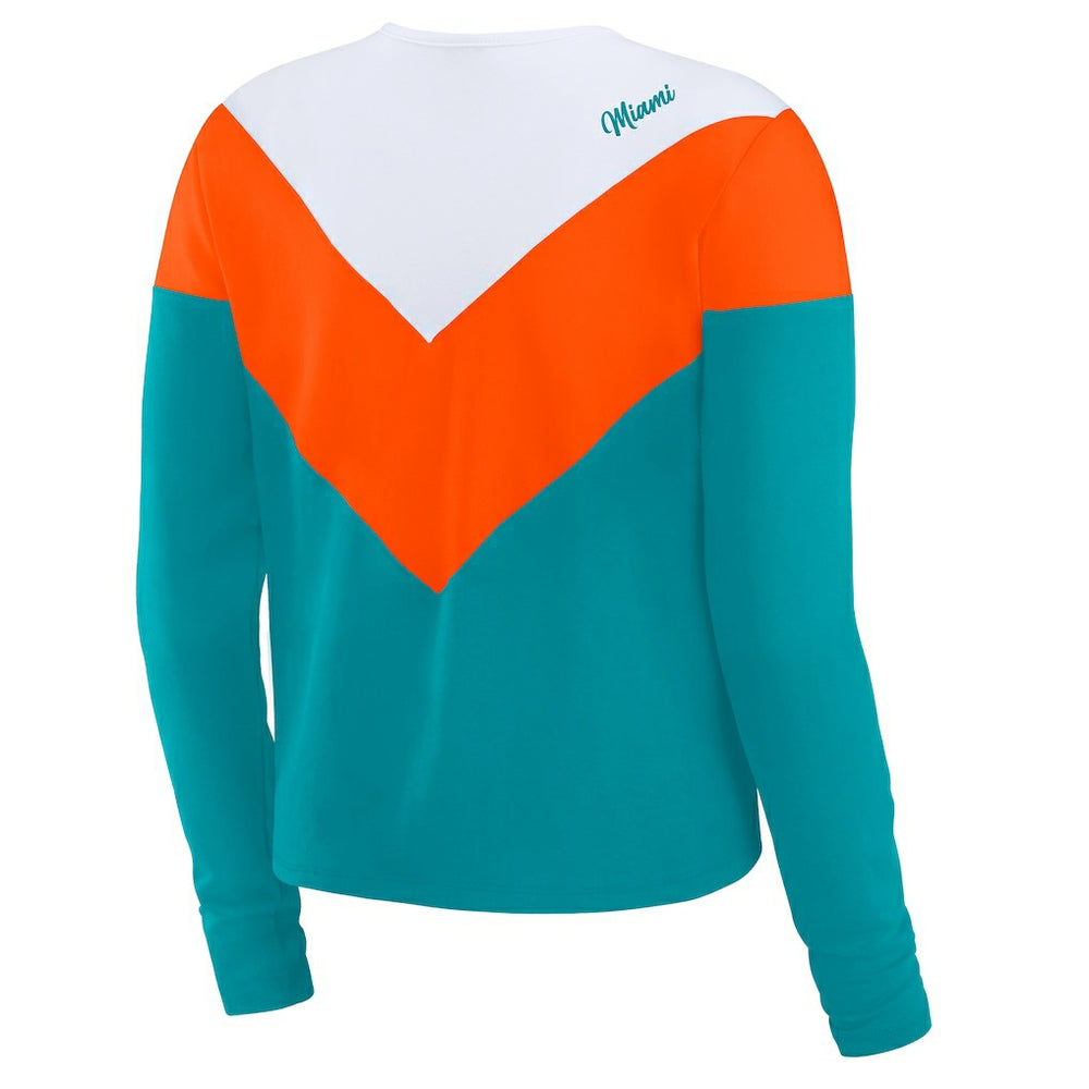 Miami Dolphins WEAR by Erin Andrews Women's Chevron Tri-Blend Long Sleeve T-Shirt - Aqua/Orange cheap