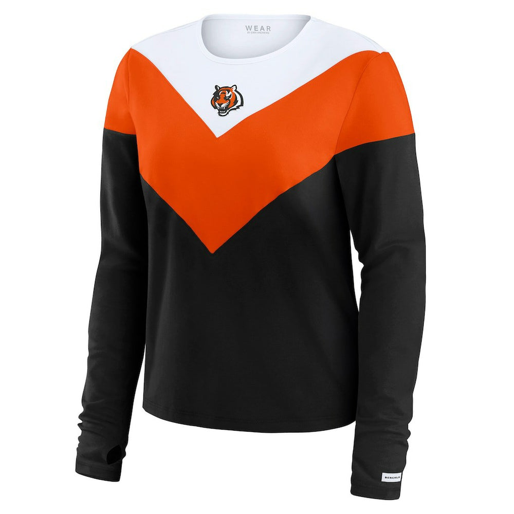 Cincinnati Bengals WEAR by Erin Andrews Women's Plus Size Chevron Tri-Blend Long Sleeve T-Shirt - Black/Orange sale