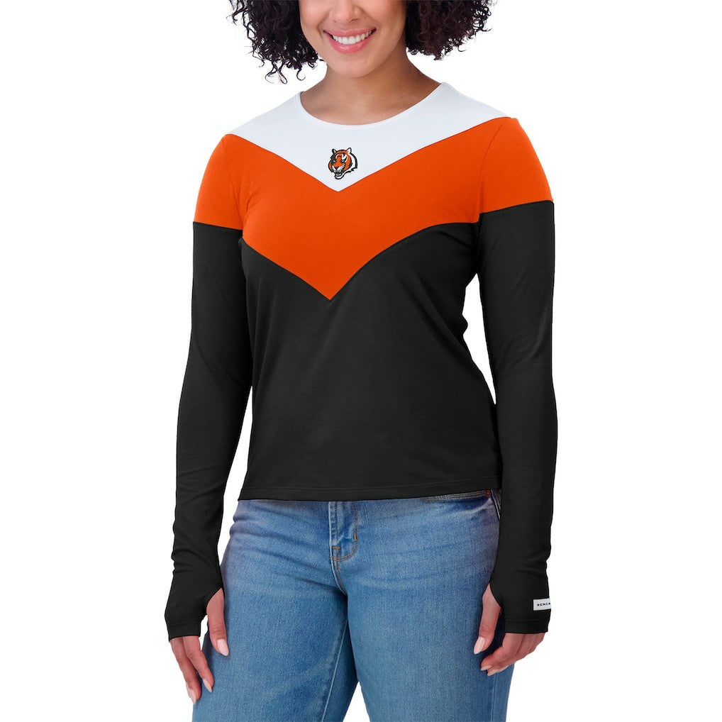 Cincinnati Bengals WEAR by Erin Andrews Women's Plus Size Chevron Tri-Blend Long Sleeve T-Shirt - Black/Orange sale