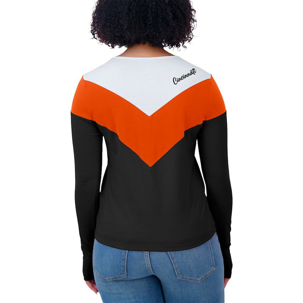 Cincinnati Bengals WEAR by Erin Andrews Women's Plus Size Chevron Tri-Blend Long Sleeve T-Shirt - Black/Orange sale