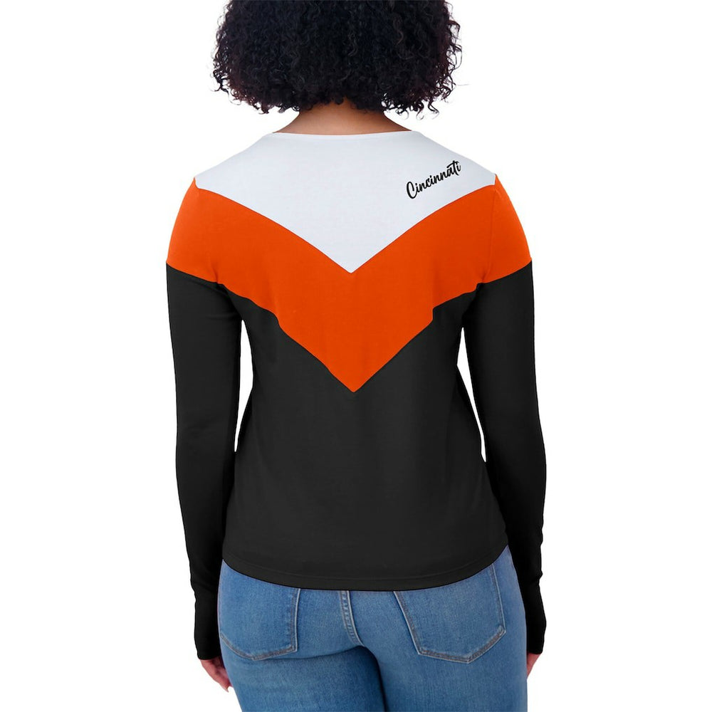 Cincinnati Bengals WEAR by Erin Andrews Women's Plus Size Chevron Tri-Blend Long Sleeve T-Shirt - Black/Orange sale
