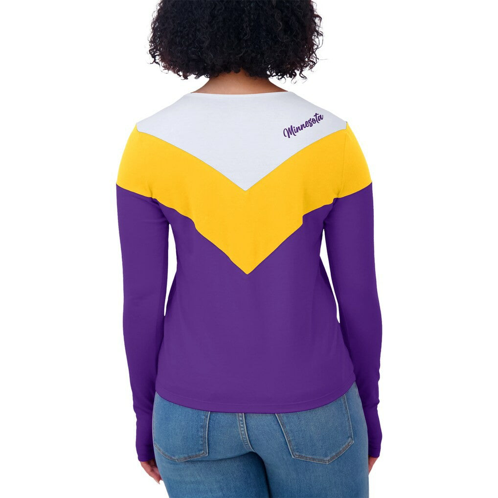 Minnesota Vikings WEAR by Erin Andrews Women's Plus Size Chevron Tri-Blend Long Sleeve T-Shirt - White/Gold discount