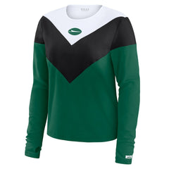 New York Jets WEAR by Erin Andrews Women's Plus Size Chevron Tri-Blend Long Sleeve T-Shirt - Green/Black discount