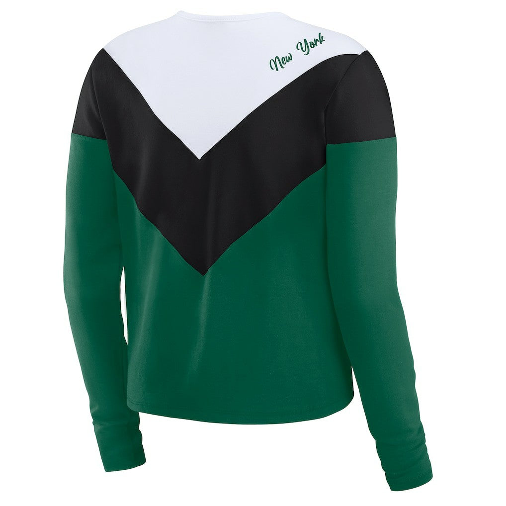 New York Jets WEAR by Erin Andrews Women's Plus Size Chevron Tri-Blend Long Sleeve T-Shirt - Green/Black discount