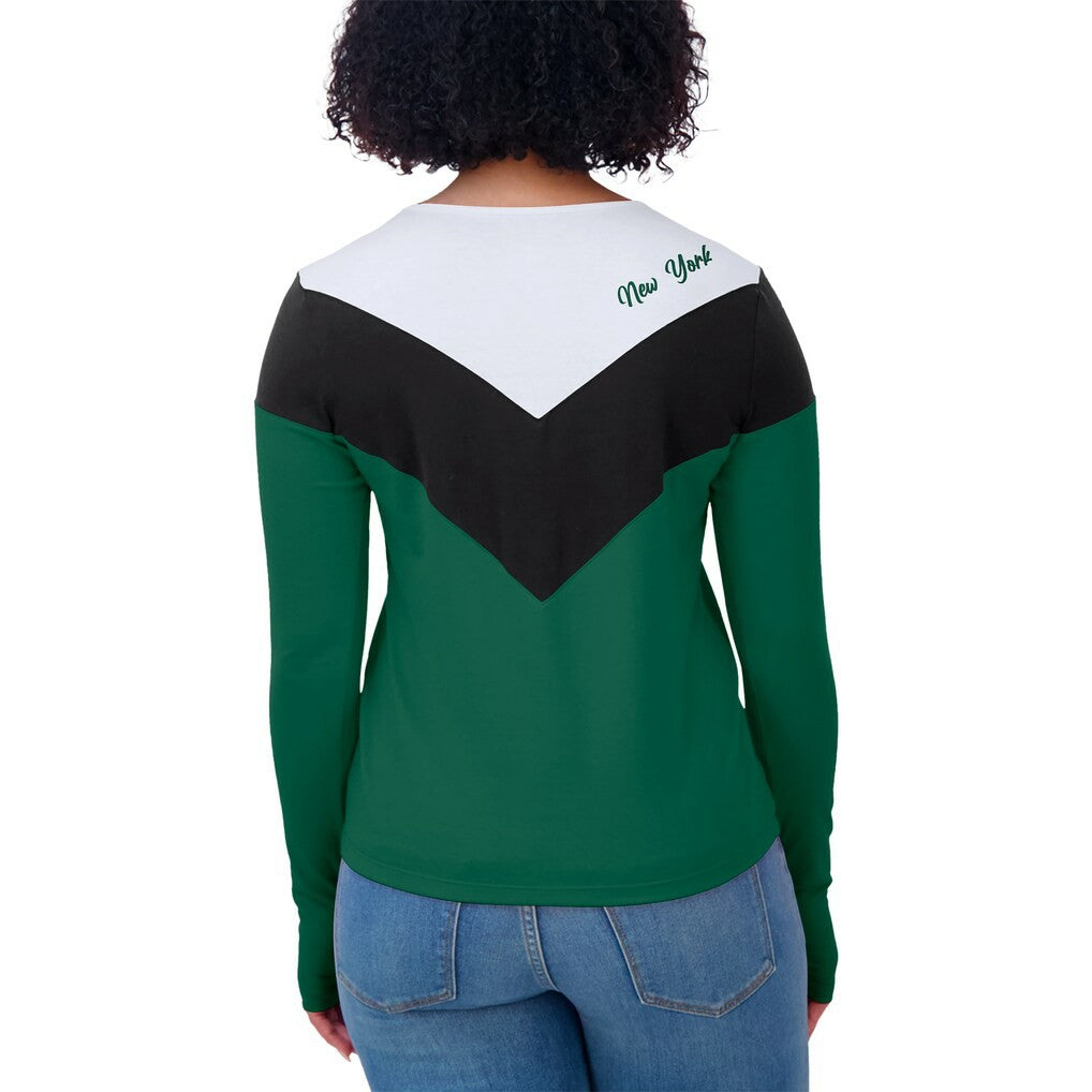 New York Jets WEAR by Erin Andrews Women's Plus Size Chevron Tri-Blend Long Sleeve T-Shirt - Green/Black discount