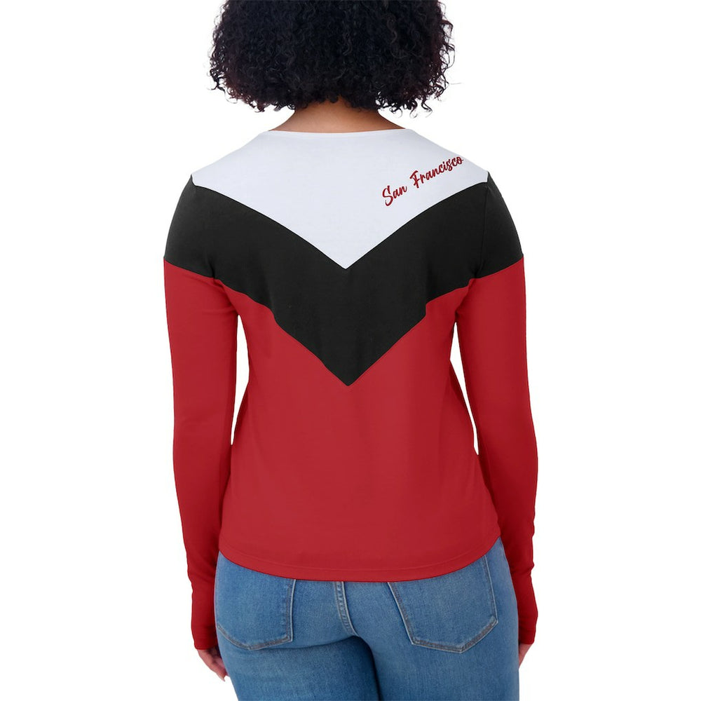San Francisco 49ers WEAR by Erin Andrews Women's Plus Size Chevron Tri-Blend Long Sleeve T-Shirt - Scarlet/Black cheap