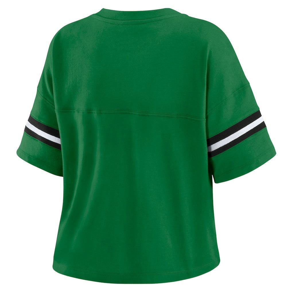 New York Jets WEAR by Erin Andrews Women's Color Block Boxy V-Neck T-Shirt - Kelly Green for sale
