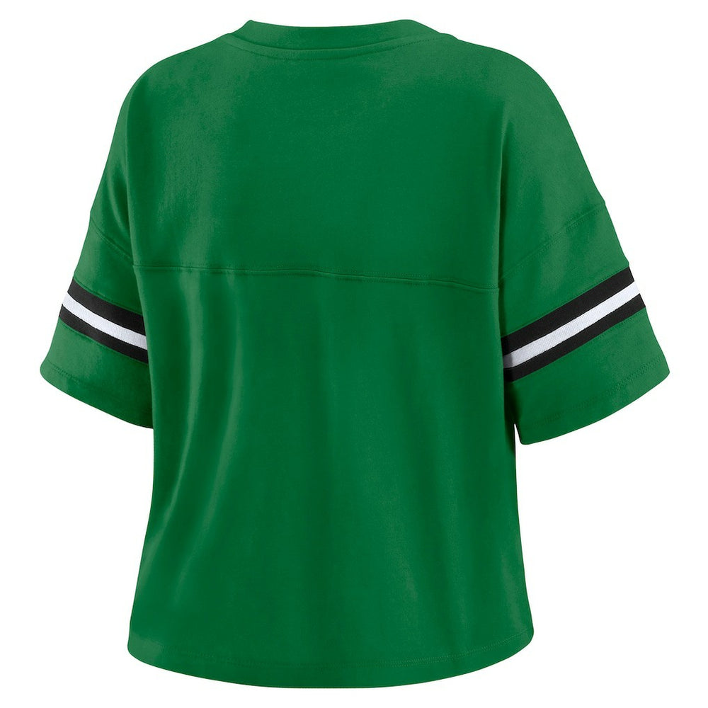 New York Jets WEAR by Erin Andrews Women's Color Block Boxy V-Neck T-Shirt - Kelly Green for sale