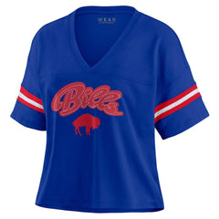 Buffalo Bills WEAR by Erin Andrews Women's Plus Size Color Block Boxy V-Neck T-Shirt - Royal online