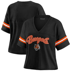 Cincinnati Bengals WEAR by Erin Andrews Women's Plus Size Color Block Boxy V-Neck T-Shirt - Black outlet