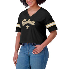 New Orleans Saints WEAR by Erin Andrews Women's Plus Size Color Block Boxy V-Neck T-Shirt - Black online