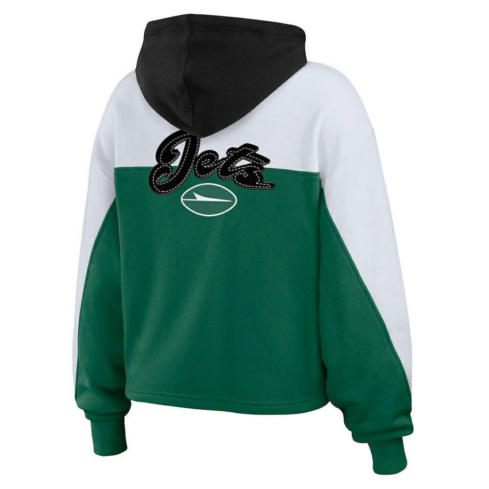New York Jets WEAR by Erin Andrews Women's Color Block Full-Zip Hoodie - Green/White cheap