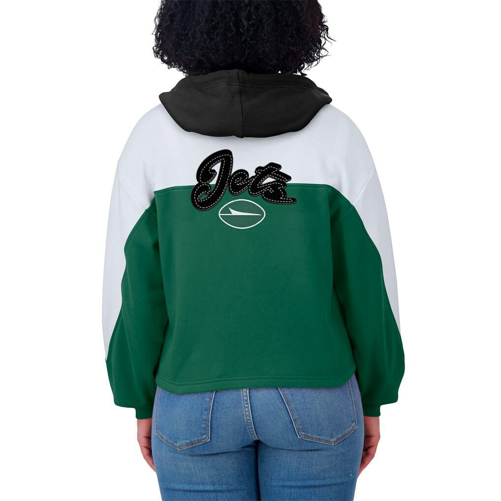 New York Jets WEAR by Erin Andrews Women's Color Block Full-Zip Hoodie - Green/White cheap