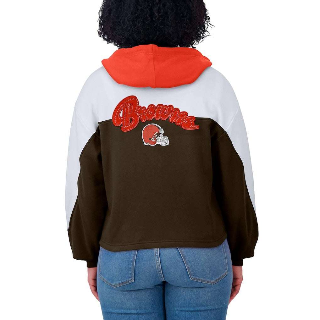Cleveland Browns WEAR by Erin Andrews Women's Plus Size Color Block Full-Zip Hoodie - Brown for sale