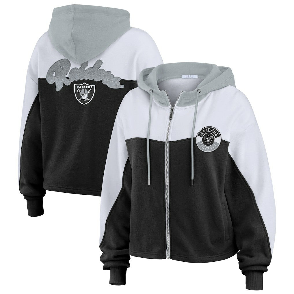 Las Vegas Raiders WEAR by Erin Andrews Women's Plus Size Color Block Full-Zip Hoodie - Black for sale