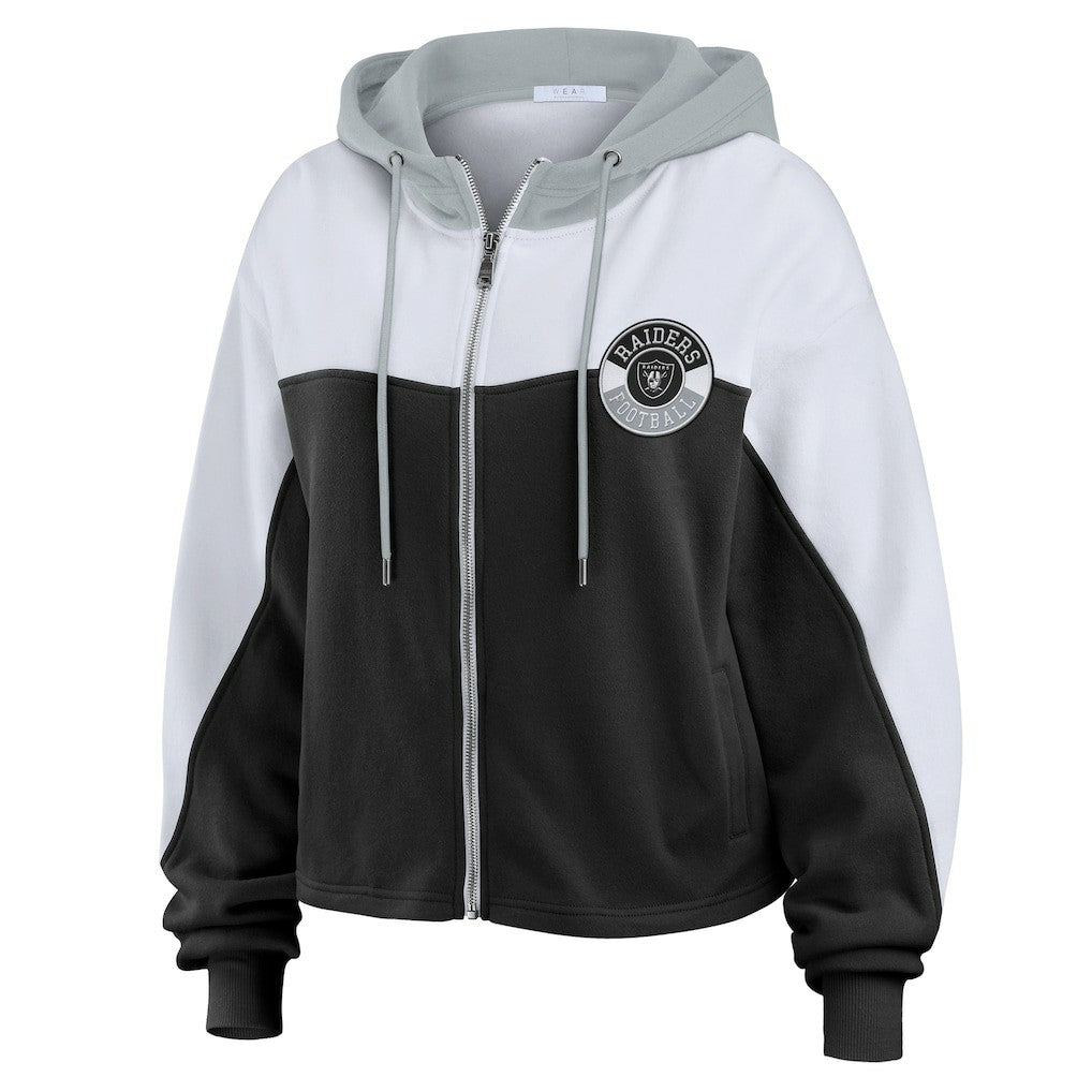 Las Vegas Raiders WEAR by Erin Andrews Women's Plus Size Color Block Full-Zip Hoodie - Black for sale