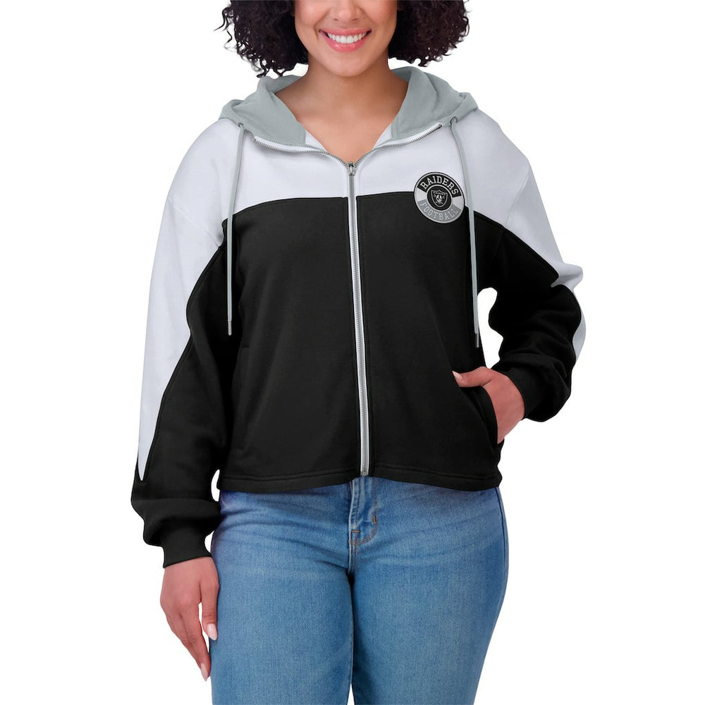 Las Vegas Raiders WEAR by Erin Andrews Women's Plus Size Color Block Full-Zip Hoodie - Black for sale