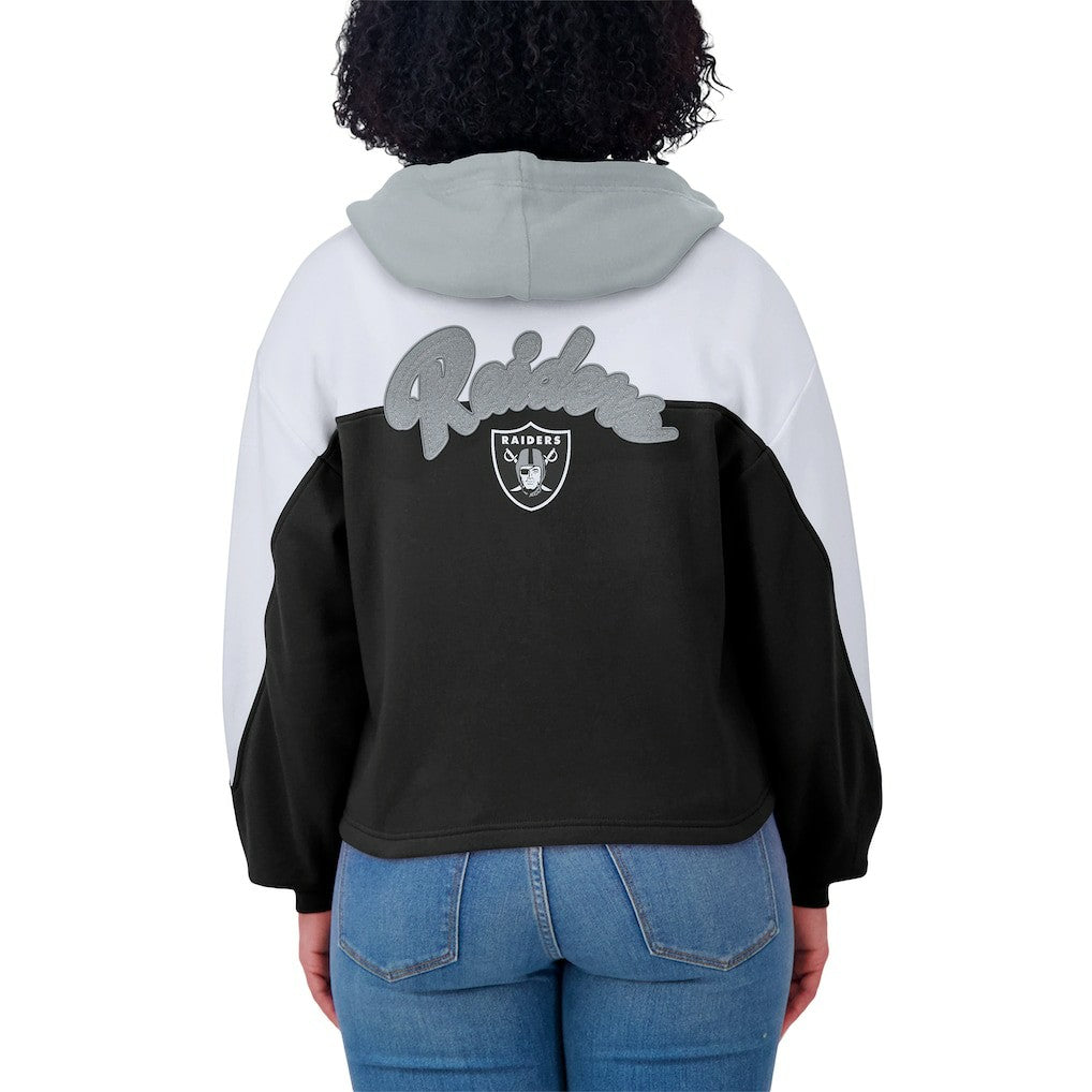 Las Vegas Raiders WEAR by Erin Andrews Women's Plus Size Color Block Full-Zip Hoodie - Black for sale