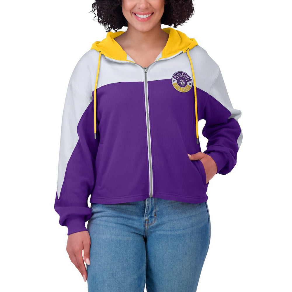 Minnesota Vikings WEAR by Erin Andrews Women's Plus Size Color Block Full-Zip Hoodie - Purple outlet