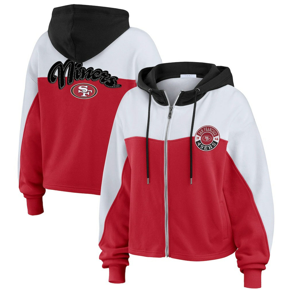 San Francisco 49ers WEAR by Erin Andrews Women's Plus Size Color Block Full-Zip Hoodie - Scarlet cheap