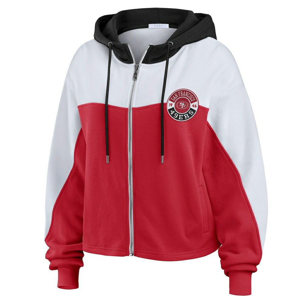 San Francisco 49ers WEAR by Erin Andrews Women's Plus Size Color Block Full-Zip Hoodie - Scarlet cheap