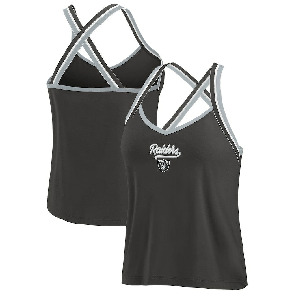 Las Vegas Raiders WEAR by Erin Andrews Women's Cross Strap Tri-Blend Tank Top - Black on sale