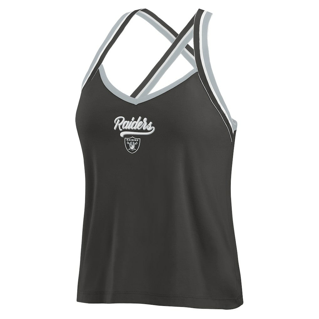 Las Vegas Raiders WEAR by Erin Andrews Women's Cross Strap Tri-Blend Tank Top - Black on sale
