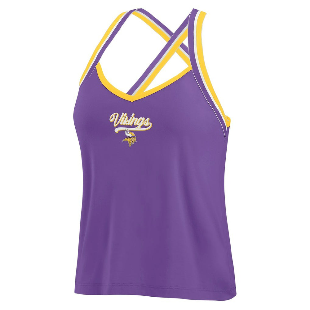 Minnesota Vikings WEAR by Erin Andrews Women's Cross Strap Tri-Blend Tank Top - Purple for sale