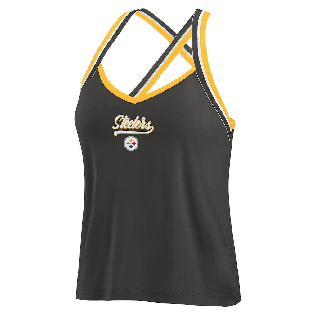 Pittsburgh Steelers WEAR by Erin Andrews Women's Cross Strap Tri-Blend Tank Top - Black outlet