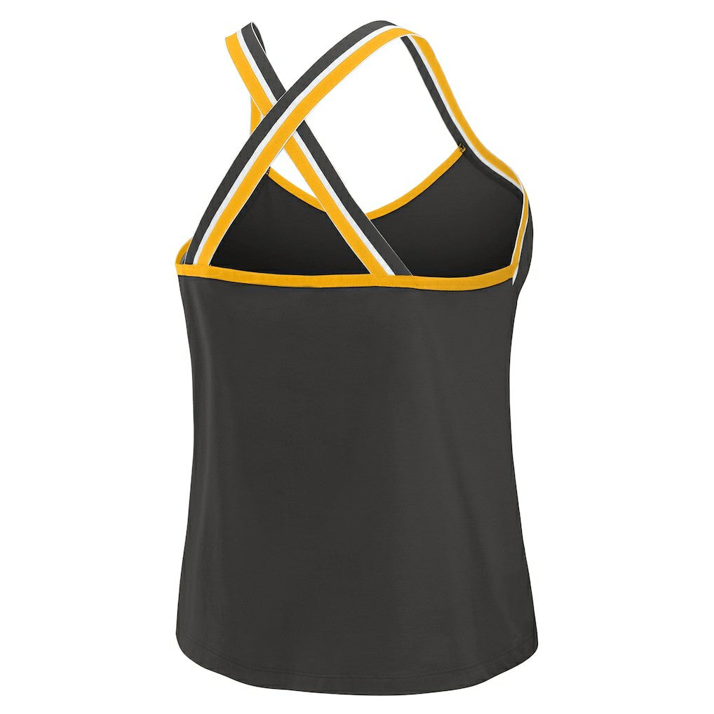 Pittsburgh Steelers WEAR by Erin Andrews Women's Cross Strap Tri-Blend Tank Top - Black outlet