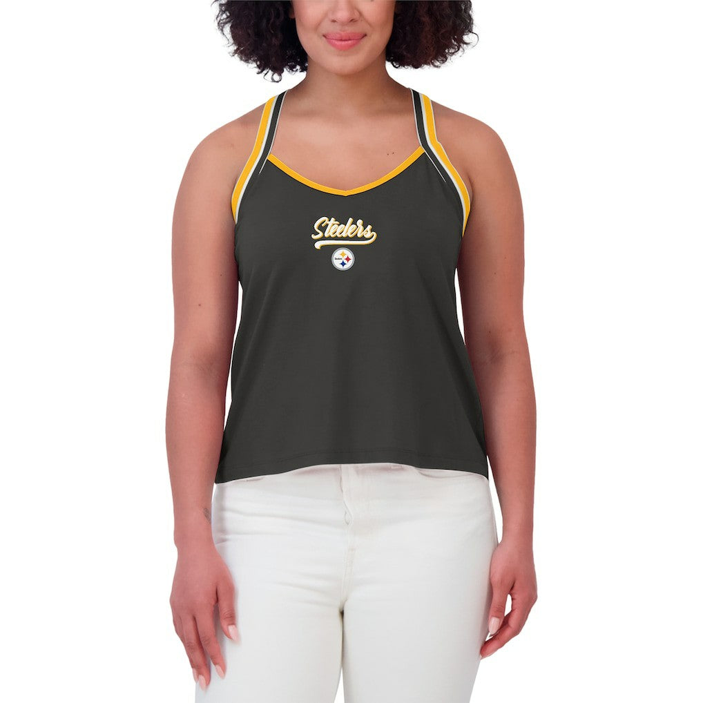 Pittsburgh Steelers WEAR by Erin Andrews Women's Cross Strap Tri-Blend Tank Top - Black outlet