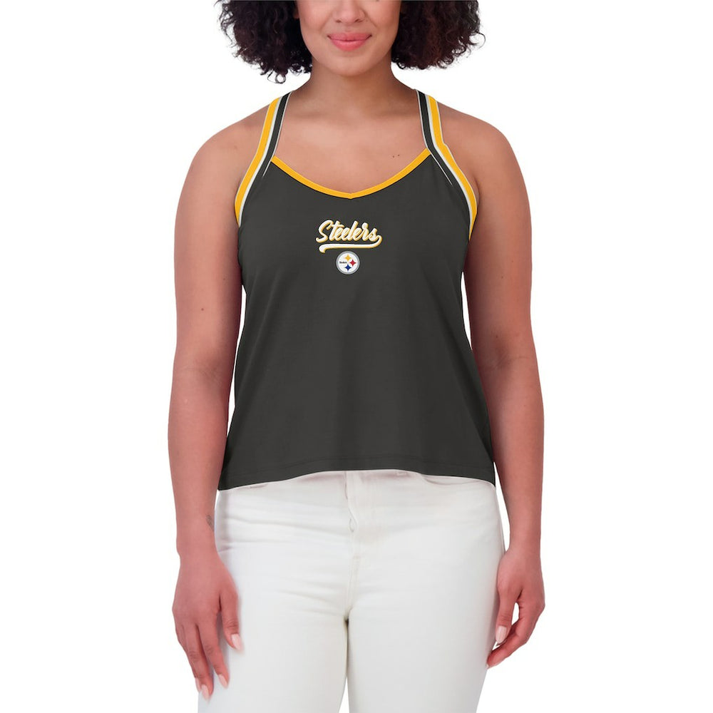 Pittsburgh Steelers WEAR by Erin Andrews Women's Cross Strap Tri-Blend Tank Top - Black outlet