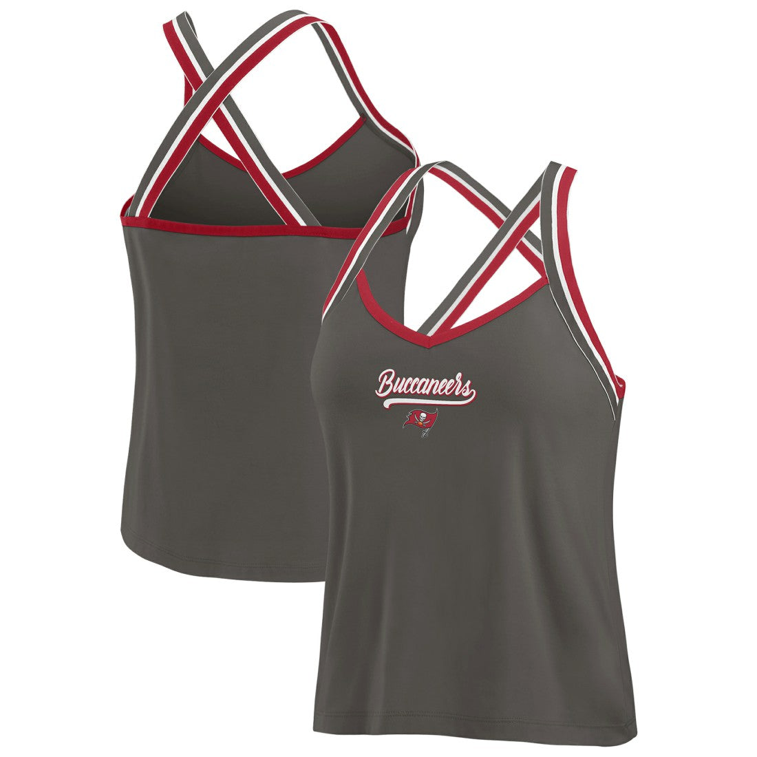 Tampa Bay Buccaneers WEAR by Erin Andrews Women's Cross Strap Tri-Blend Tank Top - Pewter outlet