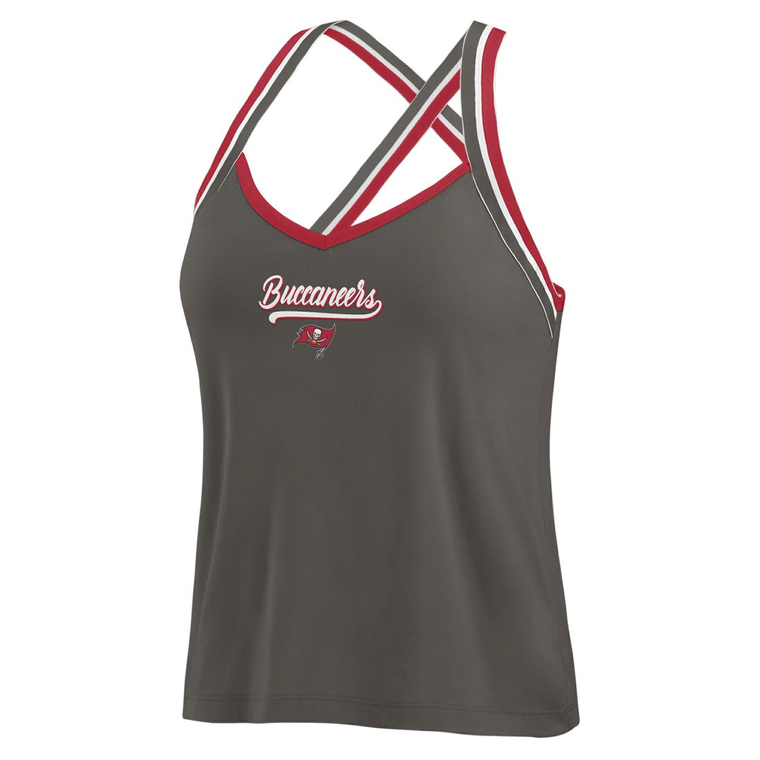 Tampa Bay Buccaneers WEAR by Erin Andrews Women's Cross Strap Tri-Blend Tank Top - Pewter outlet