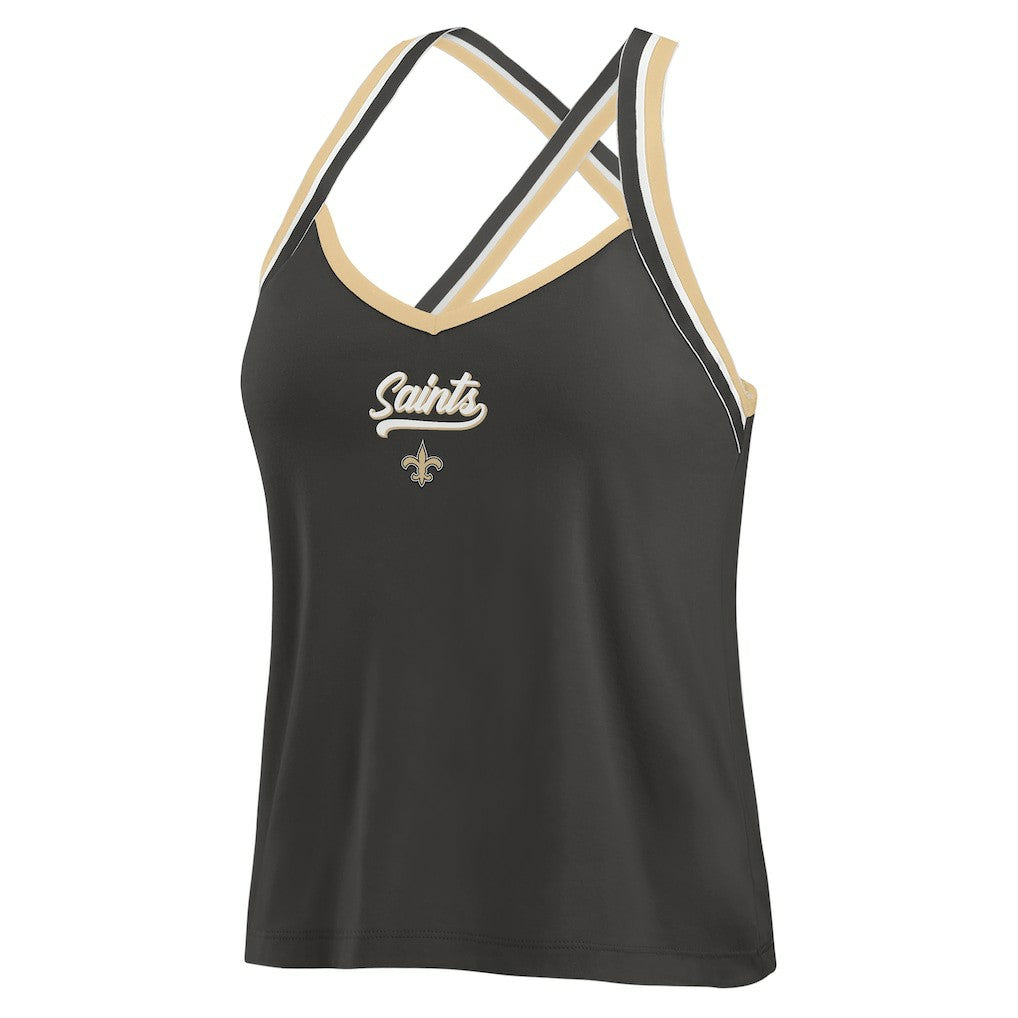 New Orleans Saints WEAR by Erin Andrews Women's Cross Strap Tri-Blend Tank Top - Black for sale